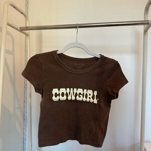 Brandy Melville Brown Crop Top Cowgirl Print